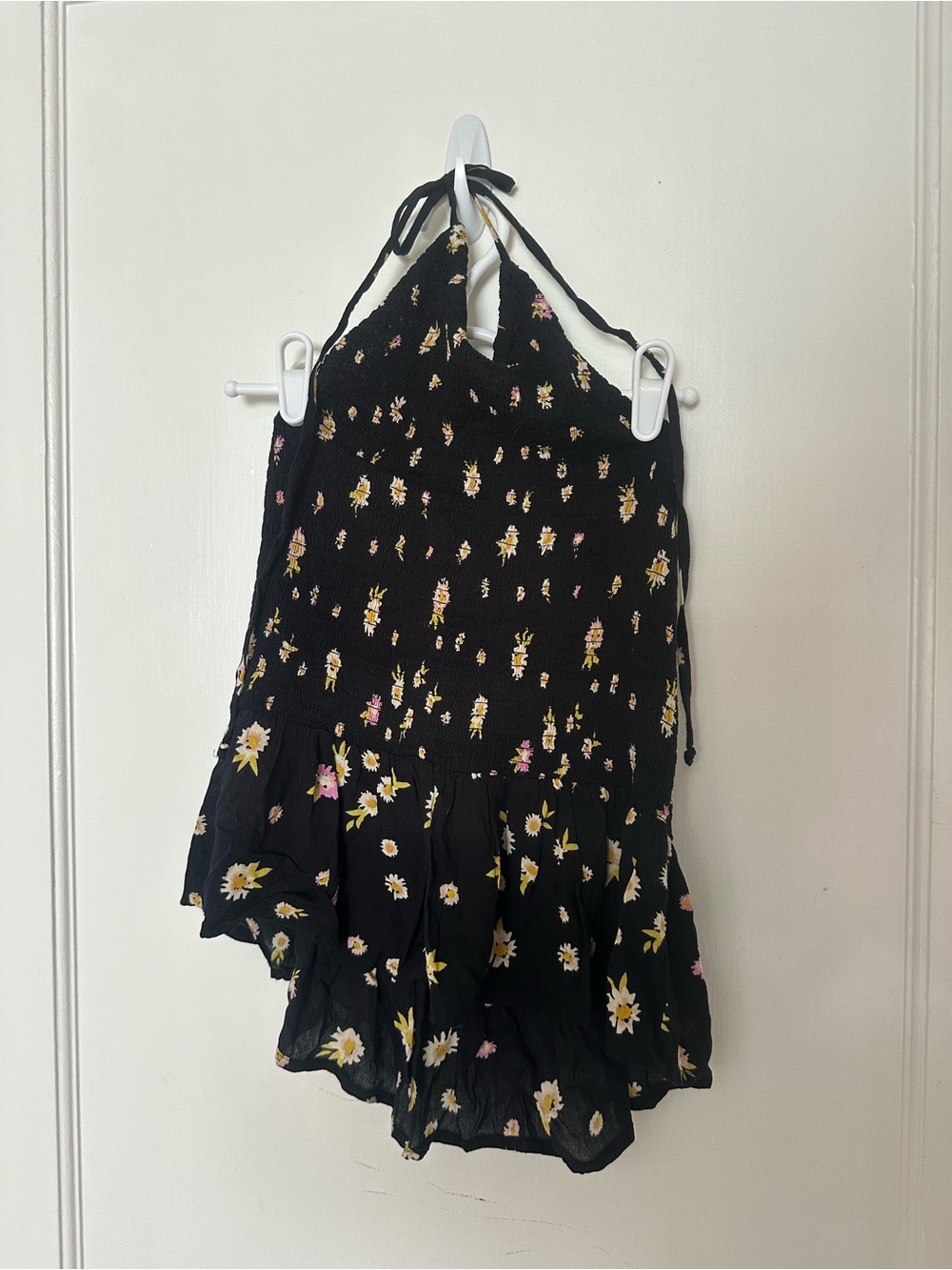 Patrons of Peace Black Floral Halter Smocked Camisole